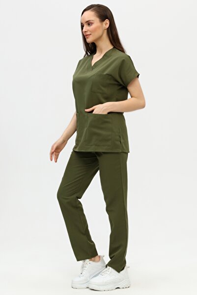 Medinila Costum Tericotone Lycra cu mânecă flexibilă subțire, verde kaki - Tricou pentru femeie de asistentă