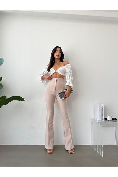 AÈC PRIVÈ Mink Color, Slim Fit Ornamental Pocket, Extra High Waist Spaghetti Pants