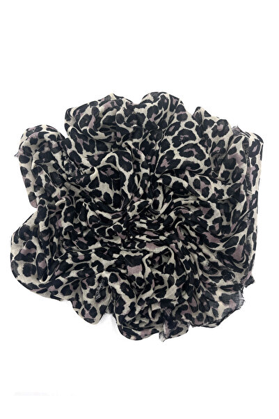 nazipek Leopar Desen Flamlı Pamuklu Yazma Eşarp 100x100cm