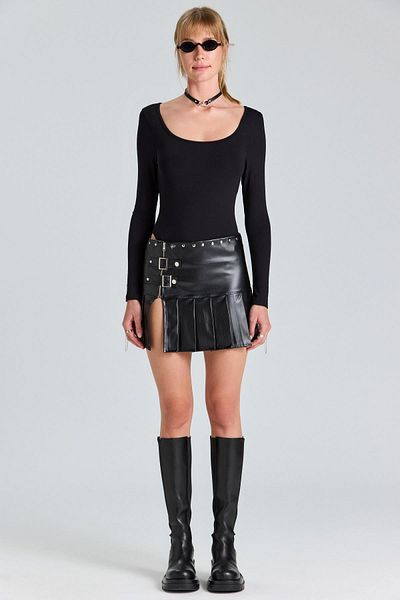 boutiquen 2781 Плисирана кожена пола с цепка