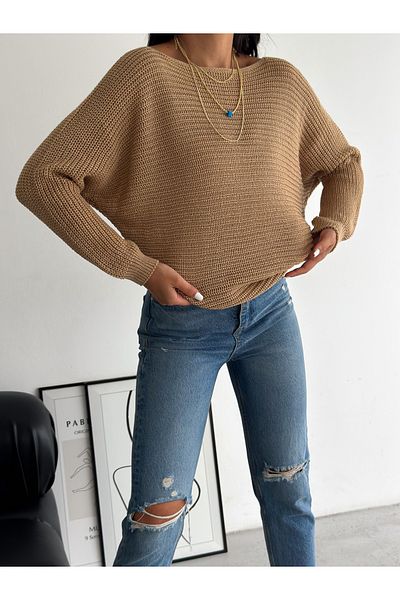 fiolin Дамски пуловер с лодка деколте Selanik Knit Oversize