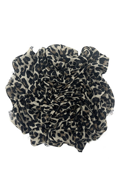 nazipek Leopar Desen Flamlı Pamuklu Yazma Eşarp 100x100cm