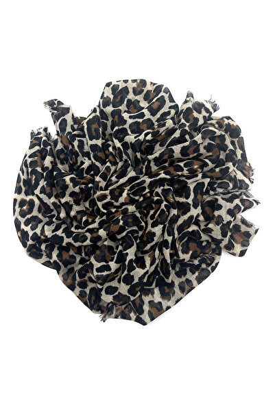 nazipek Leopar Desen Flamlı Pamuklu Yazma Eşarp 100x100cm
