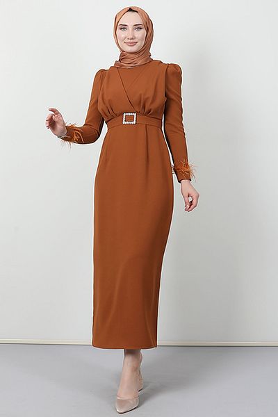 Giza Giyim Φόρεμα Hijab με λεπτομέρεια μους μουστάρδα