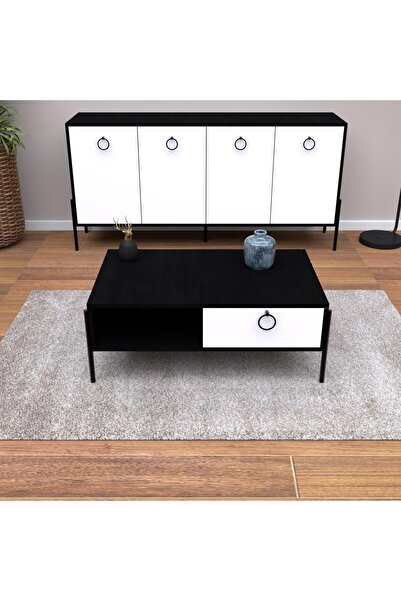 Bimossa O6060 Juno Orta Sehpa 900 Mm Siyah Beyaz Modern Salon Sehpası Orta Masa Şık Orta Sehpa Modeli