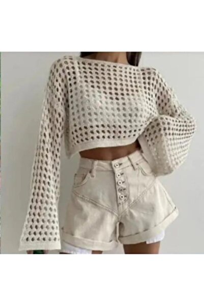 Alegante İspanyol Kol Merserize Crop Bluz File Model