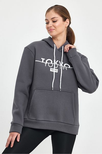 Superlife Women's Hooded Comfortable Fitted Fleece 3 thread Kangaroo Pocket Tokyo Printed Sweatshirt