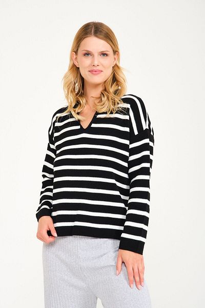 ÖZAK MODA Pulover de damă cu gât polo cu dungi