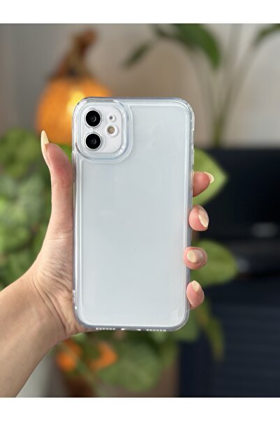 Go Aksesuar Apple Iphone 11 Uyumlu (12 Görünümlü Köşeli ) Darbe Önleyici Kamera Korumalı Şeffaf Silikon Kılıf