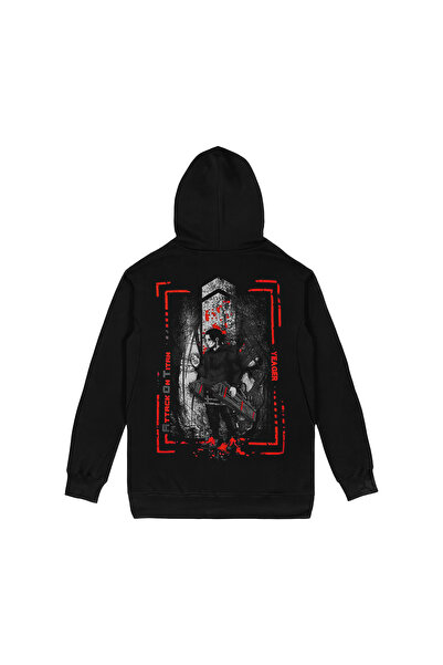 Orijin Tekstil Attack on Titan Eren Yeager Ön Arka Baskılı Siyah Kapşonlu Sweatshirt