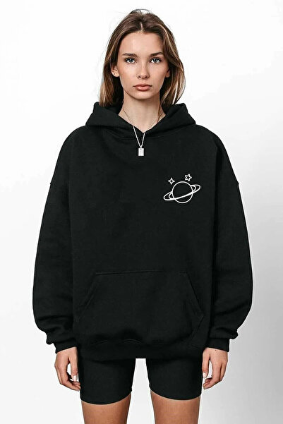 blackbonds Gezegen Baskılı Oversize Kapüşonlu Sweatshirt