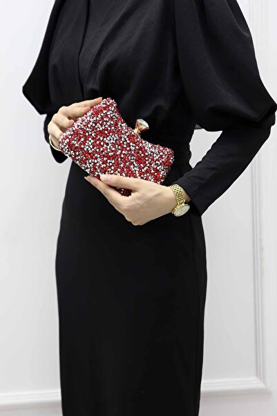 ROZA CANTA Kadın Kırmızı Doğal Taş Portföy Abiye Çanta