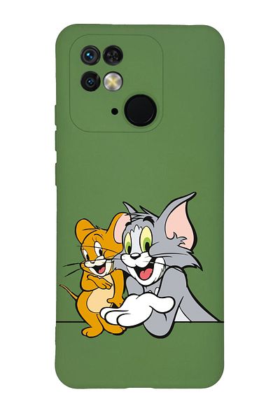 Merwish غطاء حماية من السيليكون متوافق مع هاتف Xiaomi Redmi 10c بنمط توم وجيري باللون الأخضر