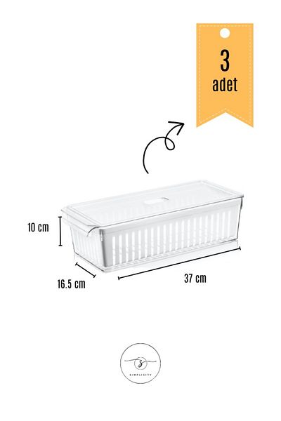 simplicity 3 Pieces Midi Size Refrigerator Organizer with Strainer - Gift under the Egg Cup