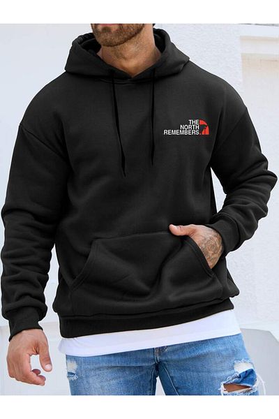 DEEPSENCE Unisex Hooded Sweatshirt Black Cotton Fabric NorthRemembers printed