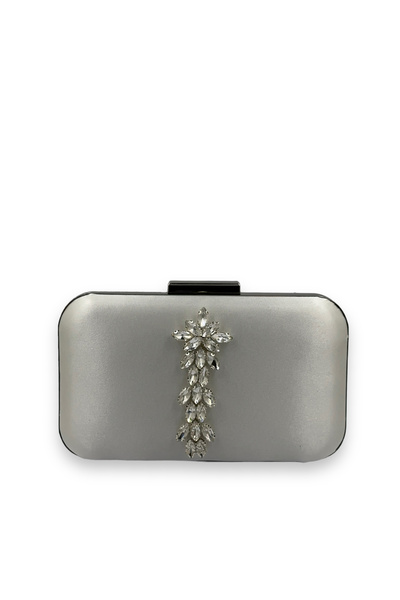 Biçanta Satin de culoare ecru sidefat cu carcasă argintie Geanta rochie de se...