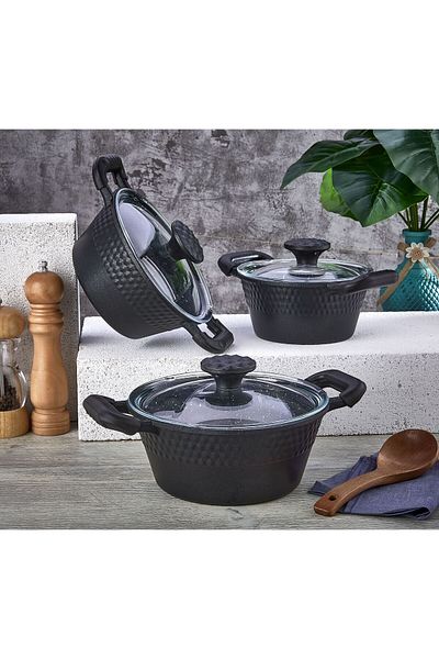 Laviss Kitchen Ferro Plus Granite Cast Iron Lid 3 Piece Casserole Set 18-20-22Cm