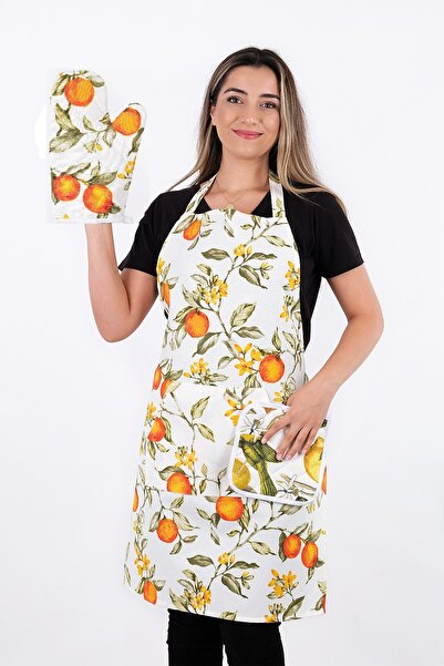 sevilya Motif Chef Apron 3-Piece Kitchen Apron Set (Gloves Cloth)