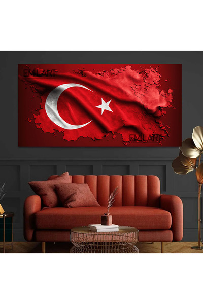 EMİLART 3 Boyut Görünümlü Şanlı Türk Bayrağı HD Kalite Özel Tasarım Kanvas Tablo