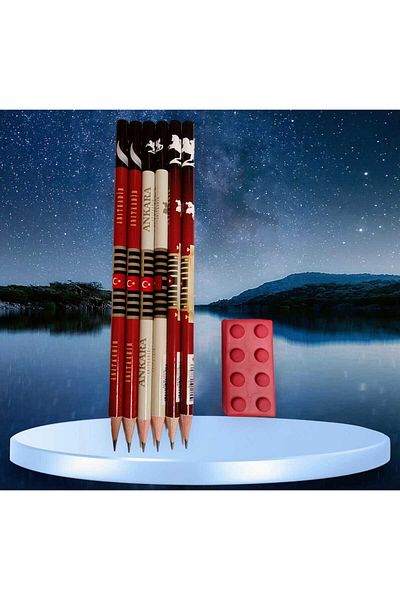 sevgi kırtasiye Fatih 6-Piece Pencil Set - Legos, with Eraser Gift, Anıtkabir Atatürk