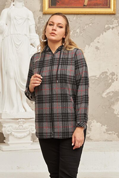 RMG Large Size Smoke Plaid Shirt with Zipper Detail