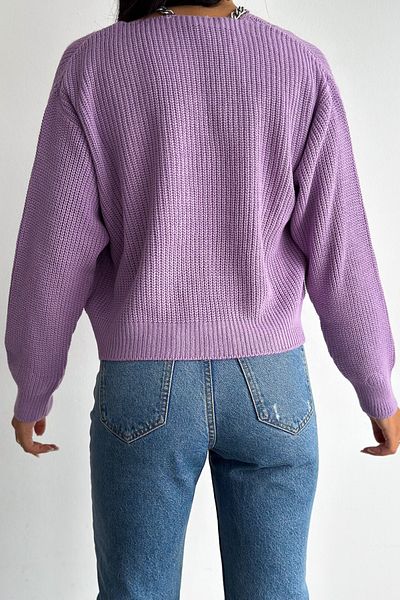 FEMELLE Cardigan din tricot de mărime standard detaliată cu nasturi liliac pentru femei