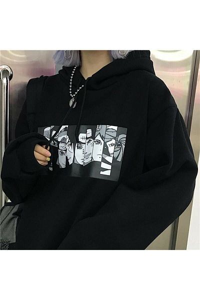 blackjack giyim Black Hooded Naruto Anime Sweatshirt