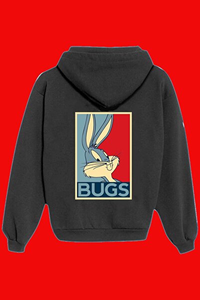 IvırZıvır Hanorac unisex cu imprimeu pe spate Black Bugs Bunny