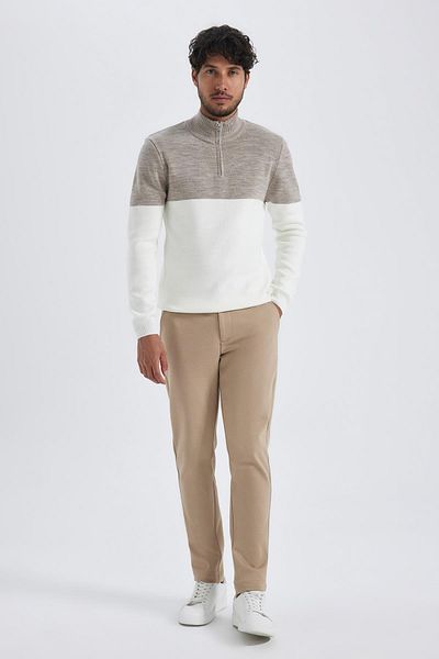 DeFacto Slim Fit Slim Fit Stehkragen-Strickpullover mit halbem Reißverschluss Y1633az23wn