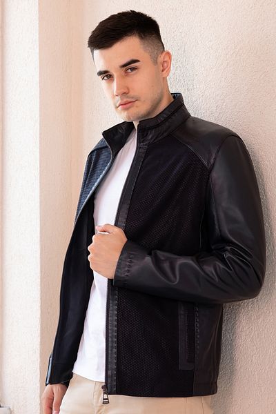 Hodore Petro Navy Blue Suede Genuine Men's Leather Jacket