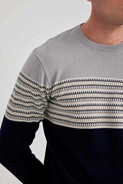 DeFacto Standard Fit Regular Cut Patterned Crew Neck Knitwear Sweater B1404Ax23Au