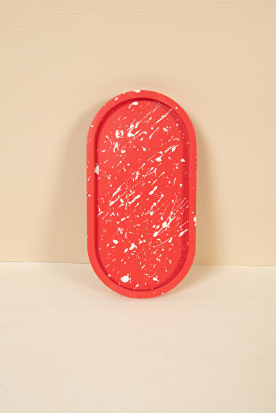 Handmeight Concrete Oval Red White Splash Coaster / Presentation Stand / Tray...
