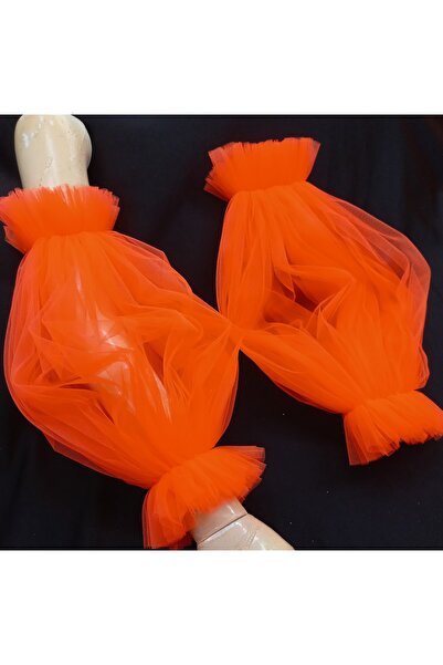 es moda shop Neon Orange Besre Tulle Evening Dress Bridal Sleeve
