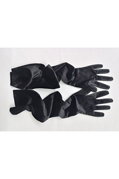 es moda shop إليزابيث قفازات الأوبرا المخملية باللون الأسود