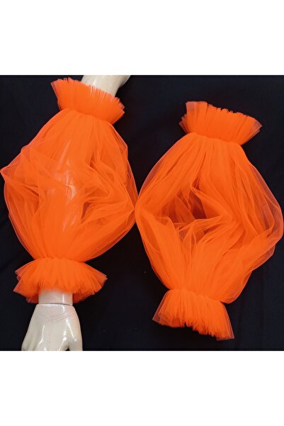 es moda shop Neon Orange Besre Tulle Evening Dress Bridal Sleeve