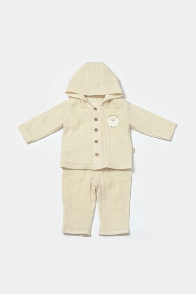 BabyCosy Organic Muslin Hooded Bottom & Top Set