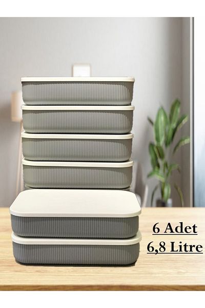 Bayev 6 Pieces 6.8 Liter Gray Storage Container Crisper Food Storage Toy Box