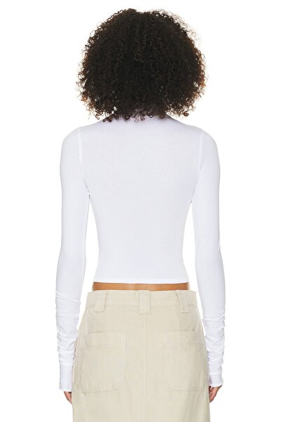 By Kul Design Білий рибальський комір, довгі рукави, джерсі, кроп-топ - Жіночий
