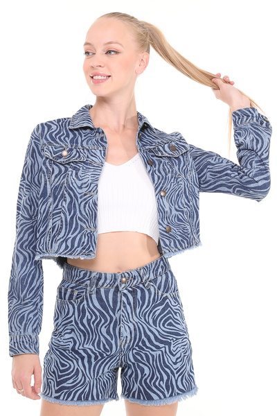 inos Mavi Dalga Desenli Kadın Jean Şort