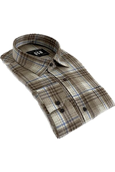 dcn giyim 1985 Erkek Klasik Kesim Yün Gömlek-Dcn5