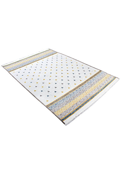 MYHOME HALI Nordi 11547-z Iskandinav Yıkanabilir Salon Mutfak Yolluk Mavi Sarı Antrasit Dokuma Modern Halı