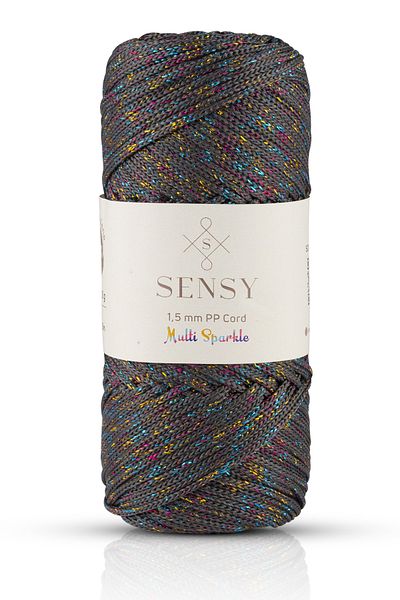 SENSY Multi Sparkle Glittered Polyester Macrame Yarn 100 Gr Polyester Macrame Yarn Dark Gray 1.5 Mm - 150 M