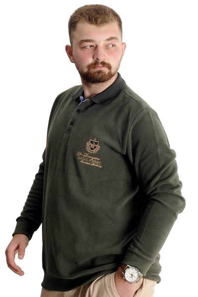 ModeXL Ανδρικό φούτερ Polo Plus Size - Thessaloniki Classic Sport 23444 Khaki