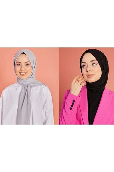 HAR-UM Ticaret Hijab Women's Cotton Jazz Shawl Model-grey > Black