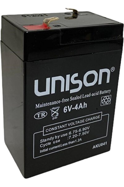 Unison 6V 4 Ah Akü Unıson Marka Kuru Bakımsız Işıldak Fener Vb.ihtiyaçl