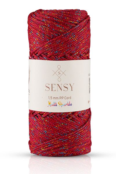 SENSY خيط متعدد الألوان جليتر متعدد الألوان 100 جرام خيط بوليستر مكرامية أحمر داكن 1.5 مم - 150 متر