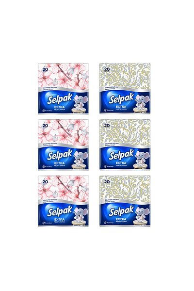 Selpak Deluxe Napkin 29,5 X 30 Cm - 20 Sheets, 6 Packs Assorted