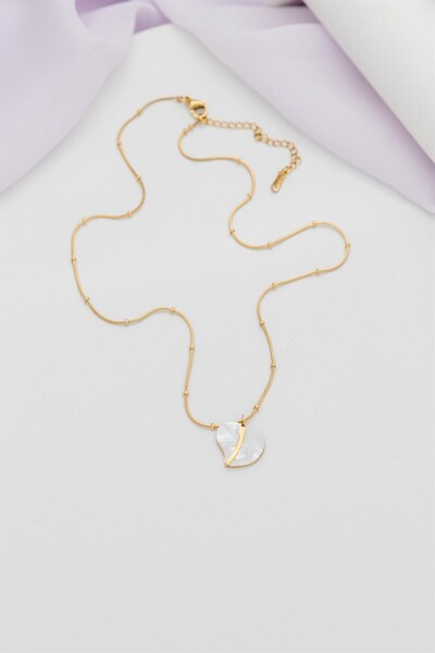 Sacha Accessories Kalp Figürlü Topçuk Zincir Gold Çelik Kolye