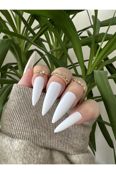 SYBELLE KOZMETİK 20 Adet Beyaz Mat Stiletto Takma Tırnak
