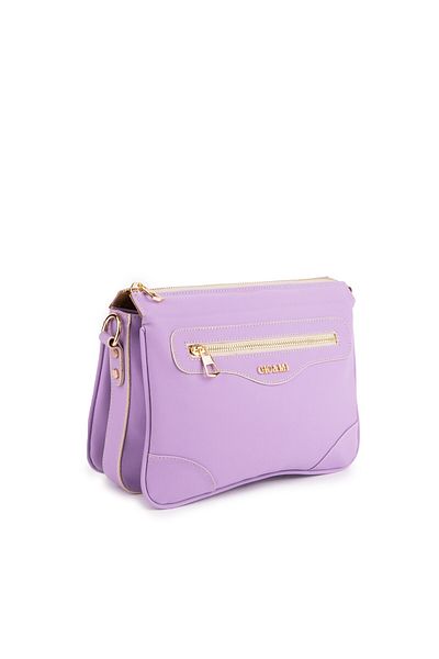 gio&mi Zeta Women's Lilac Satin Multi-Compartment Adjustable Shoulder Bag